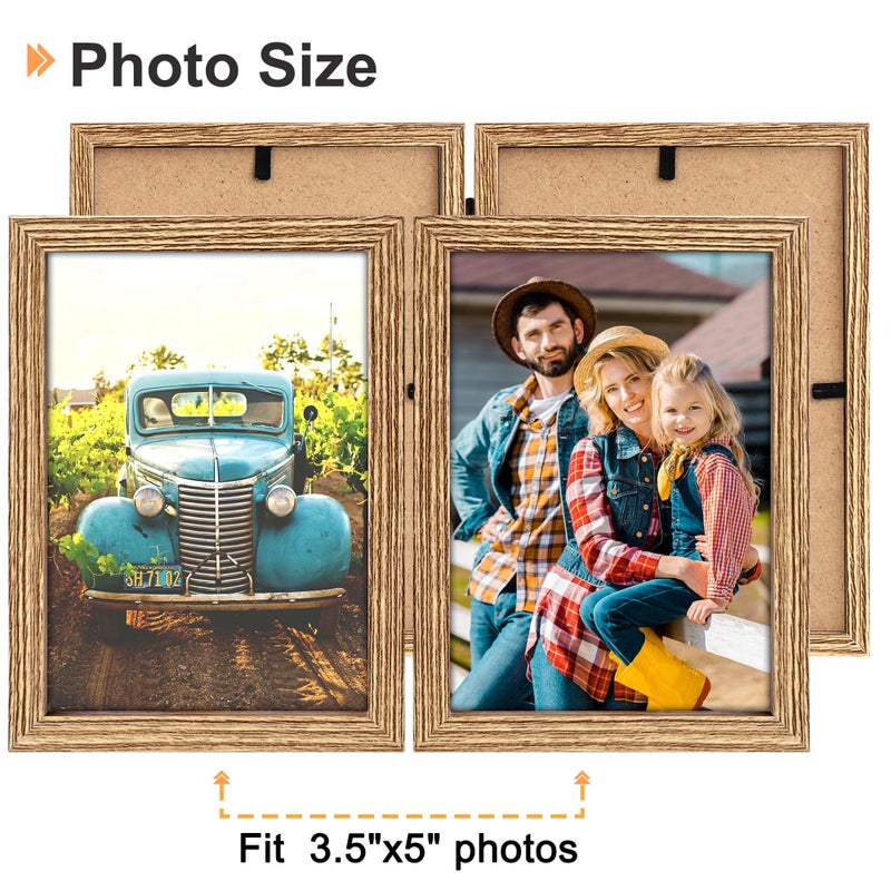 AEVETE 3.5x5 Picture Frames Double Hinged Wood Folding Photo Frames Vertical with Plexiglass Front, Wood Grain - Image 3